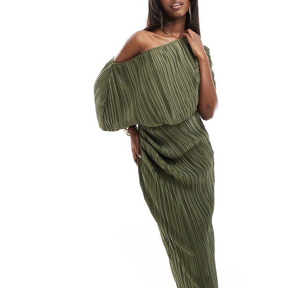ASOS Dresses & Skirts - ASOS Olive One Shoulder Pleated Dress